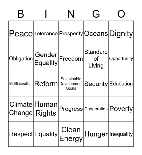 UNGA Debate Bingo Card