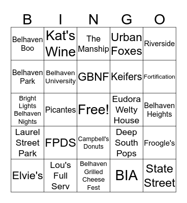 Belhaven Bingo Card