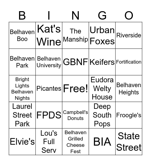 Belhaven Bingo Card