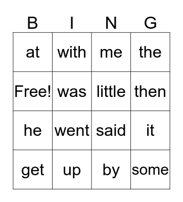 Sight Words Bingo Card