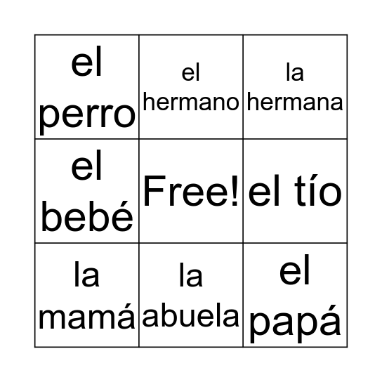 La familia Bingo Card