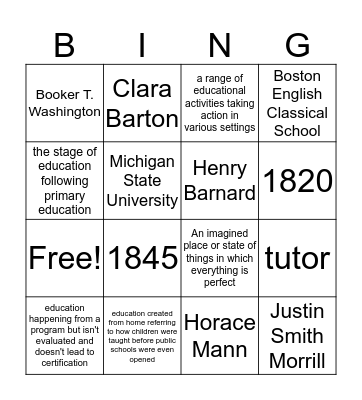 History of Education! Bingo Card