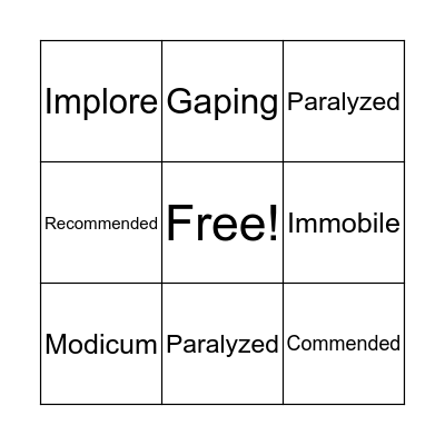 Vocabulary #2 Bingo Card