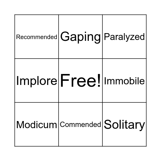 Vocabulary #2 Bingo Card