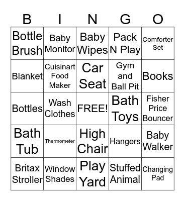 Alexa's Baby Shower Bingo Card