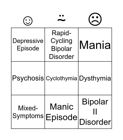 Bipolar Disorder Bingo Card