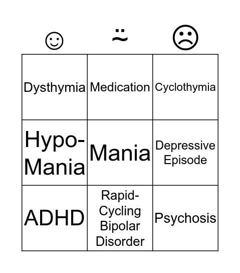 Bipolar Disorder Bingo Card