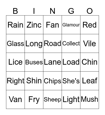 Pronunciation Bingo Card