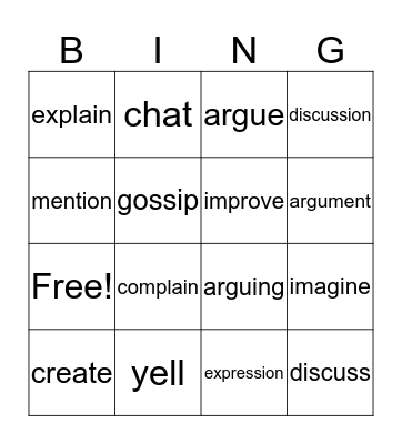 Vocabulary  Bingo Card