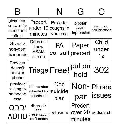 Precert Bingo  Bingo Card