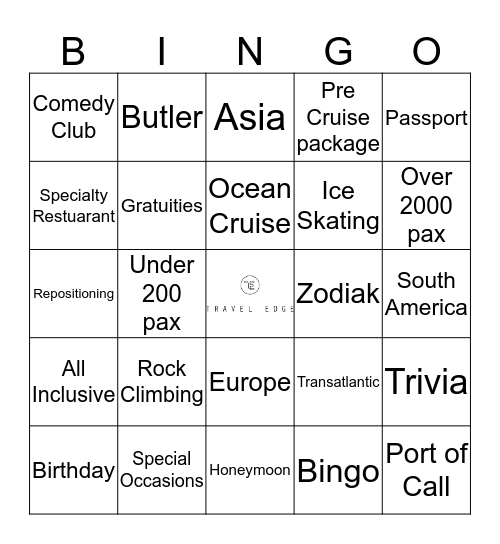 Cruise Bingo Card