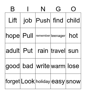 A1 / A2 Bingo Card