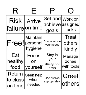 REP-O Bingo Card