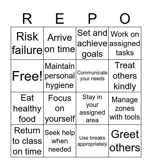 REP-O Bingo Card