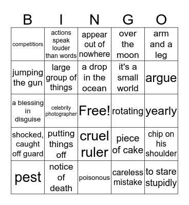 Context Clues & Idioms Bingo Card