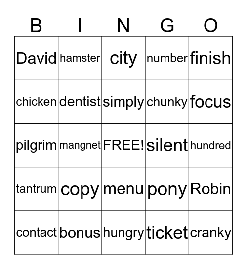 Room 2 Bingo Card