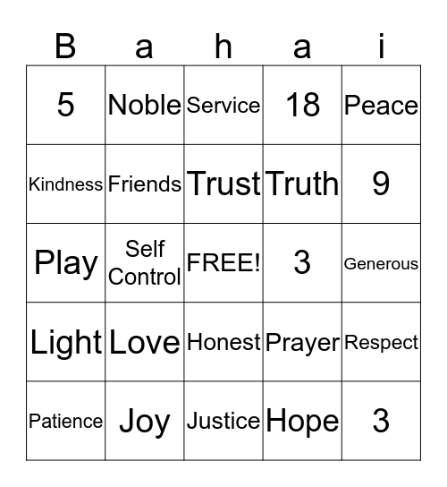 I Love Baha'u'llah  Bingo Card