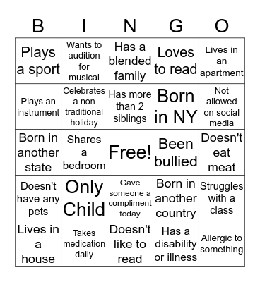 Diversity Bingo Card