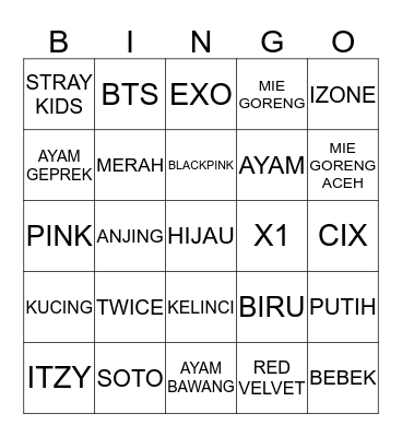 UNOFFICIALE Bingo Card