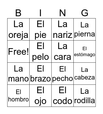 El cuerpo Bingo Card