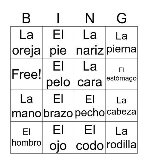 El cuerpo Bingo Card
