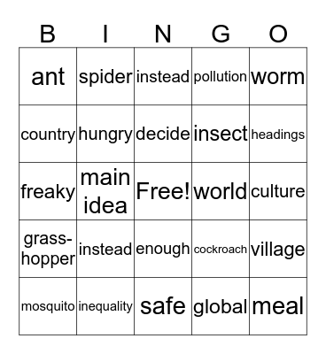 If the World Were a Village/Freaky Food Bingo Card
