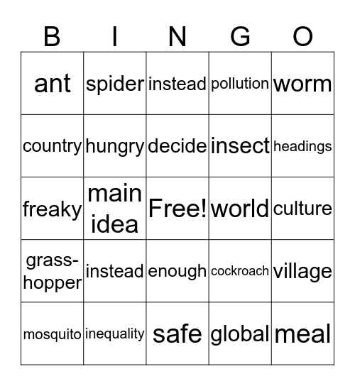 If the World Were a Village/Freaky Food Bingo Card