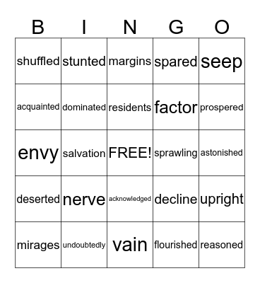 Vocabulary Bingo Card