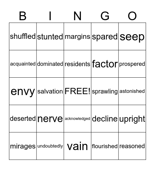 Vocabulary Bingo Card