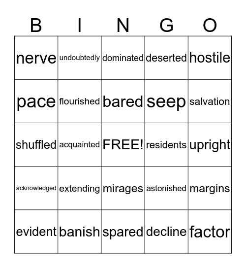 Vocabulary Bingo Card