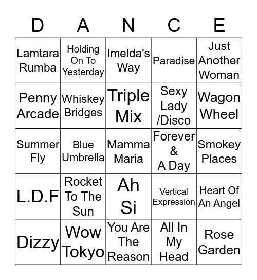 Line Dance Bingo Card