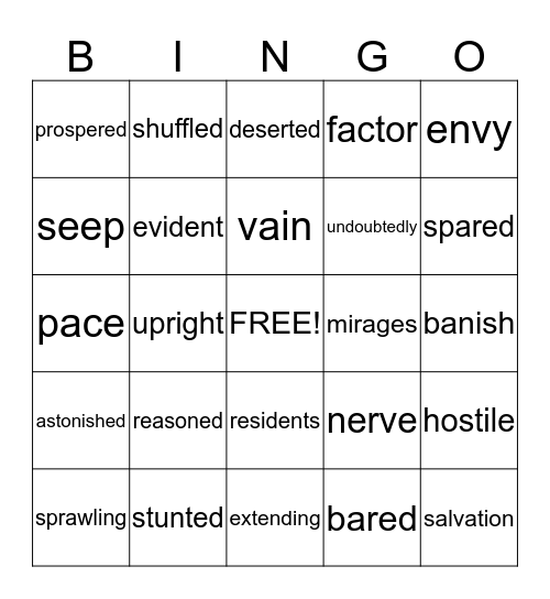 Vocabulary Bingo Card