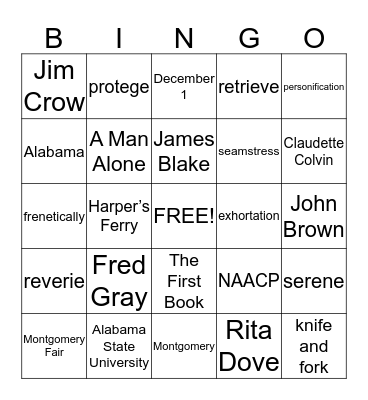 Rosa/ Rita Bingo Card