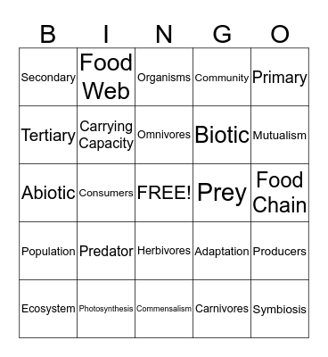 Ecosystem Bingo Card