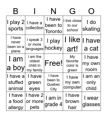 Get to you know BINGO Card