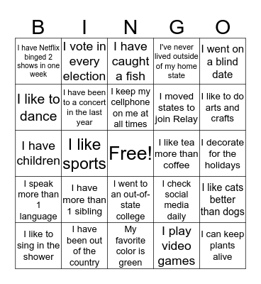 Getting to Know You Bingo Card