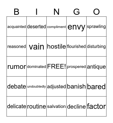 Vocabulary Bingo Card