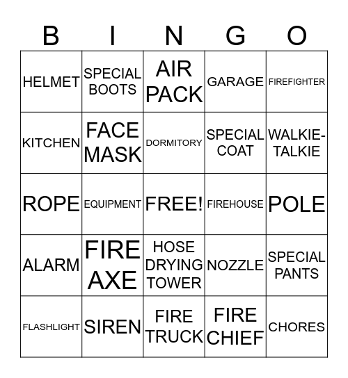 A VERY BUSY FIREHOUSE  Bingo Card