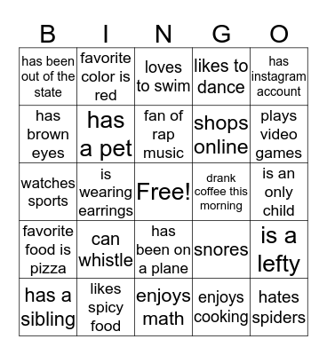 Human Bingo: Find someone who... Bingo Card