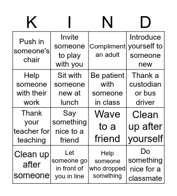 KINDNESS WEEK Bingo Card