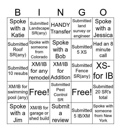 WFH Contest Bingo Card
