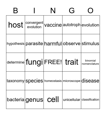 Science Bingo Card