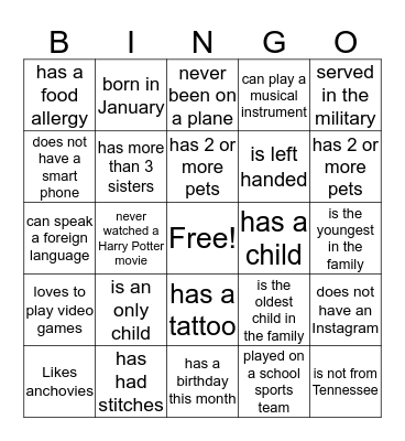 Find someone Who... Bingo Card
