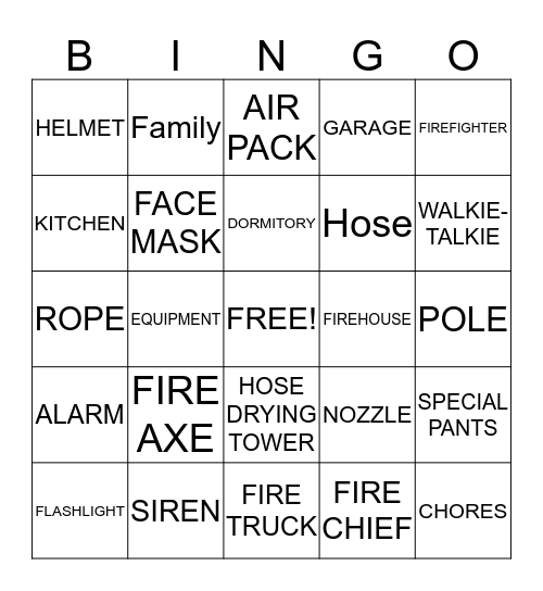 A VERY BUSY FIREHOUSE  Bingo Card