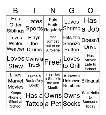 Untitled Bingo Card