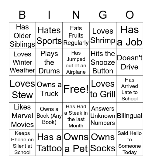 Untitled Bingo Card