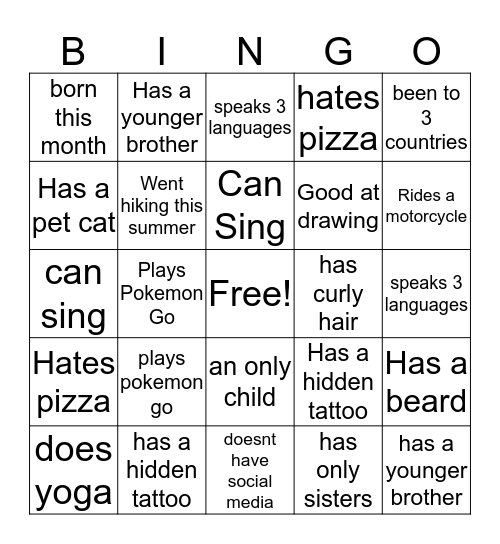 Human Bingo Card