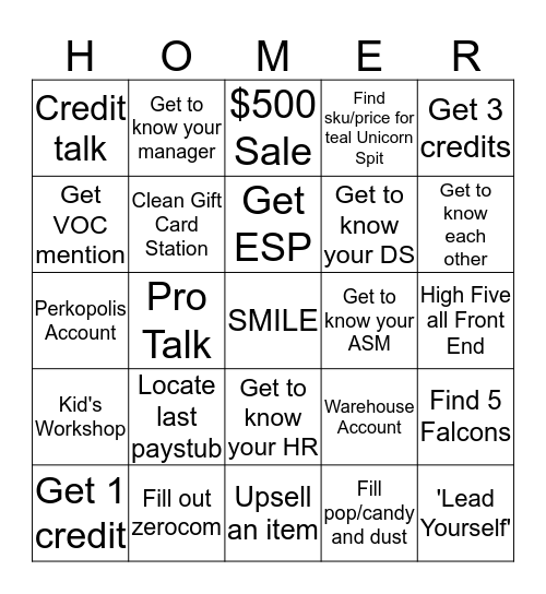 Homer Bingo Card
