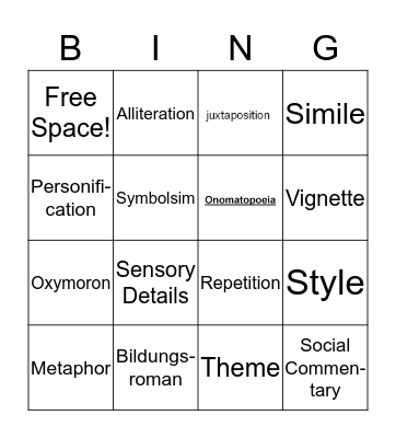 Figurative Language  Bingo Card
