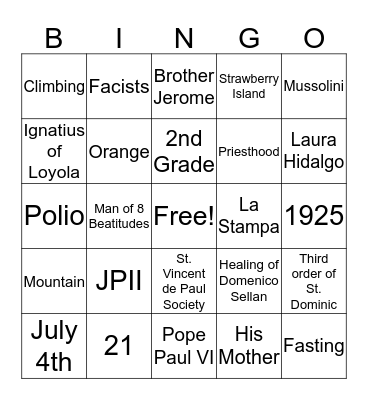 Frassati Bingo Card